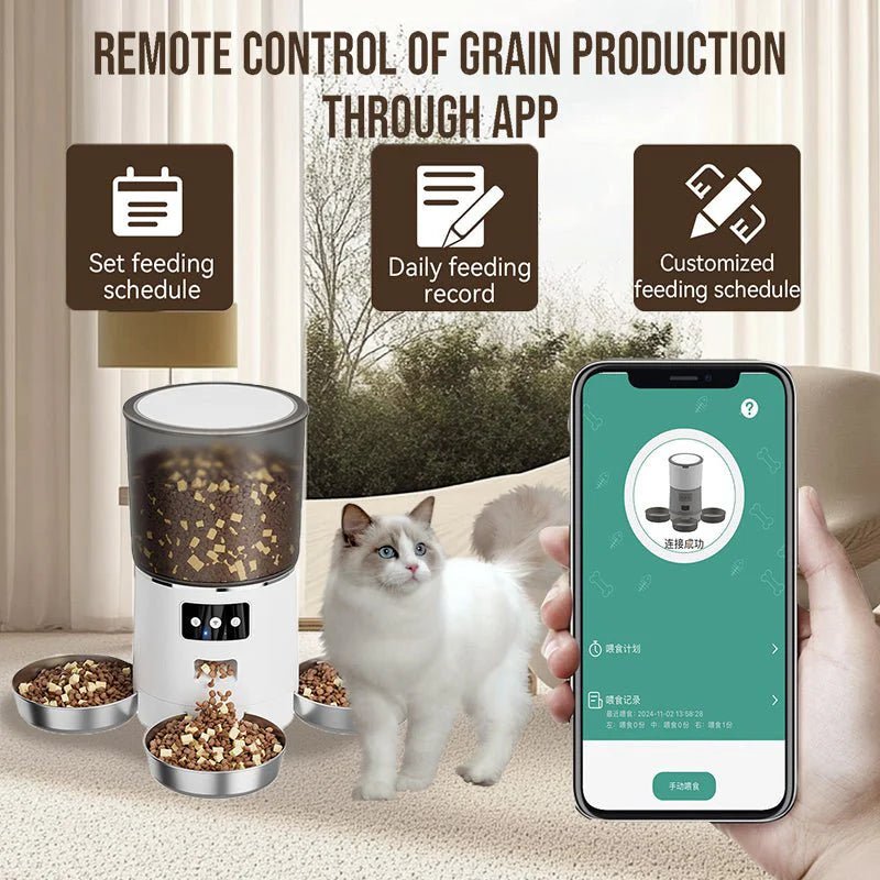 HEYBO Automatic Cat Feeder Smart App - Controlled Pet Feeder with 3 Bowls - Eco and More Pet Store DBA Overseen