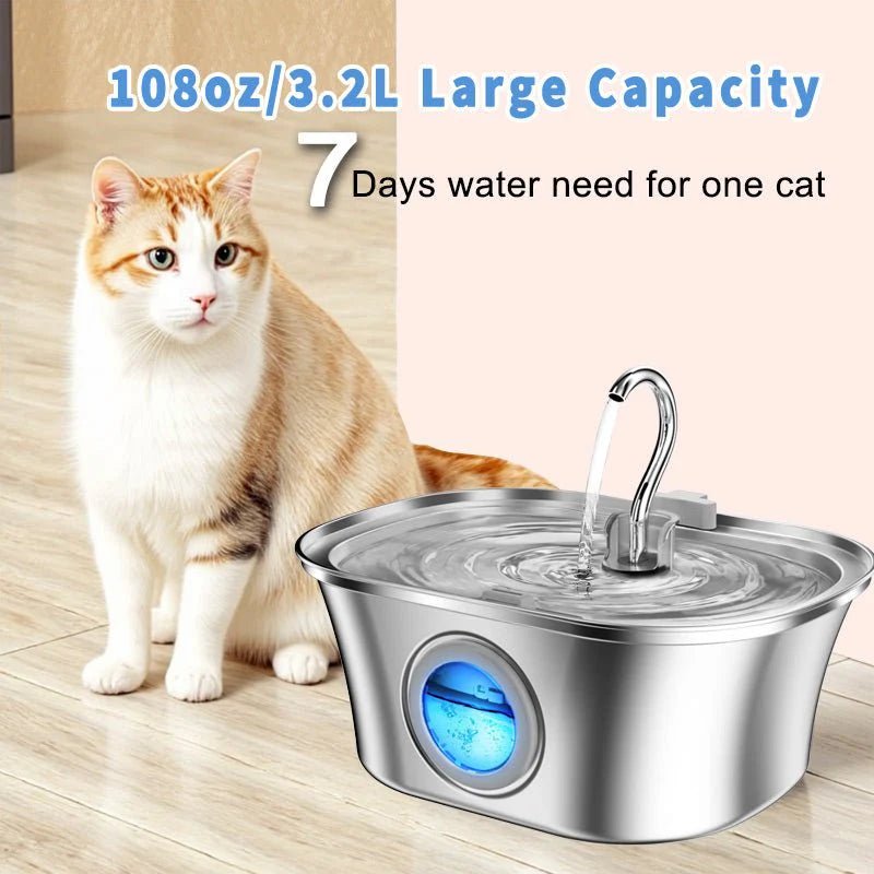 HEYBO Cat Water Fountain 3.2L Automatic Stainless Steel Pet Fountain Dog Water Dispenser - Eco and More Pet Store DBA Overseen