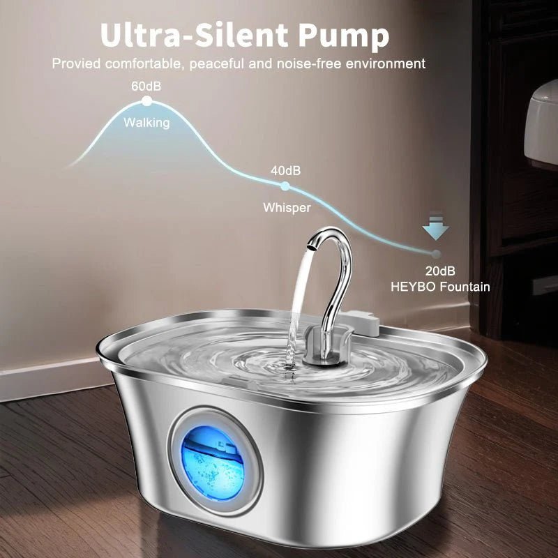 HEYBO Cat Water Fountain 3.2L Automatic Stainless Steel Pet Fountain Dog Water Dispenser - Eco and More Pet Store DBA Overseen