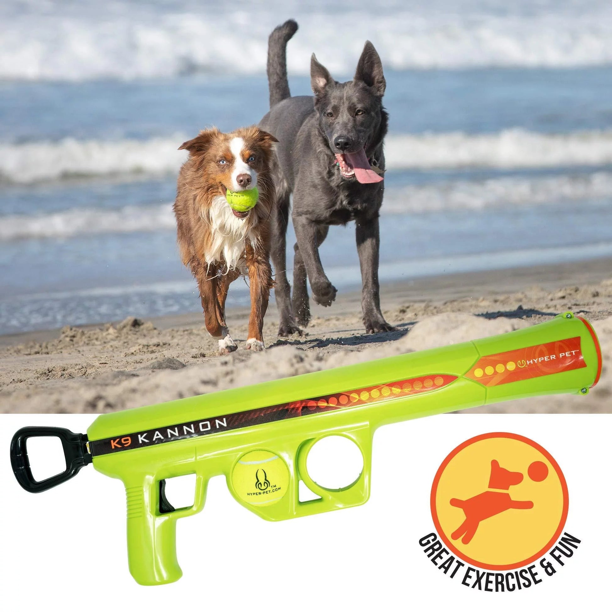 "Hyper Pet K9 Kannon Interactive Dog Tennis Ball Launcher - Hands - Free Fetch Toy with One Safe Tennis Ball for Endless Outdoor Fun!" - Eco and More Pet Store