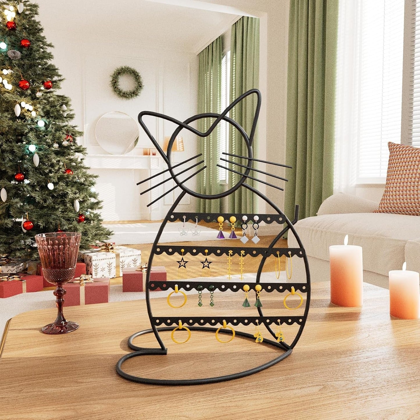 Jewelry Organizer Stand Cat Shaped Earring Holder Organizer Metal 48 Stud Earring Holes Jewelry Holder, Metal Jewelry Display Vanity Organizer for Girls - Black - Eco and More Pet Store DBA Overseen