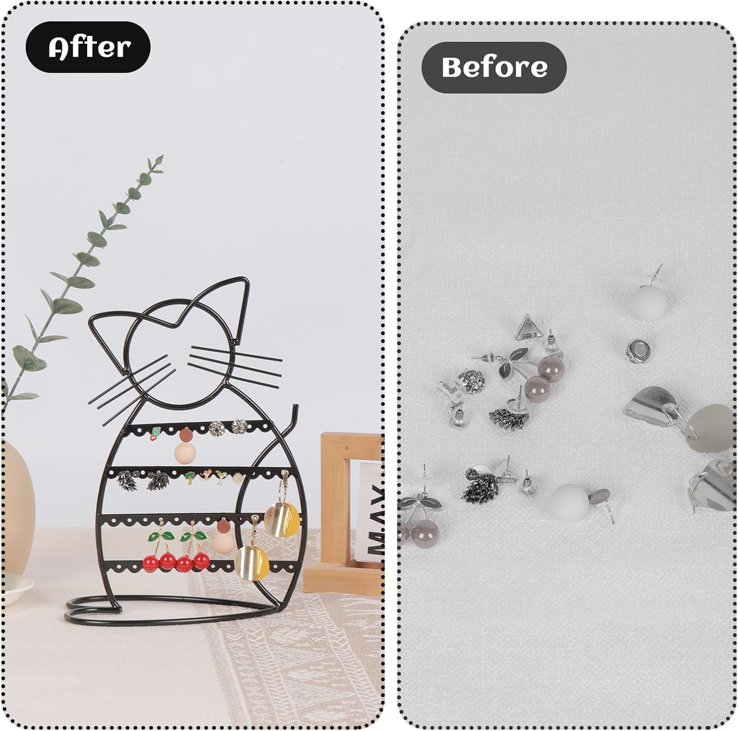 Jewelry Organizer Stand Cat Shaped Earring Holder Organizer Metal 48 Stud Earring Holes Jewelry Holder, Metal Jewelry Display Vanity Organizer for Girls - Black - Eco and More Pet Store DBA Overseen