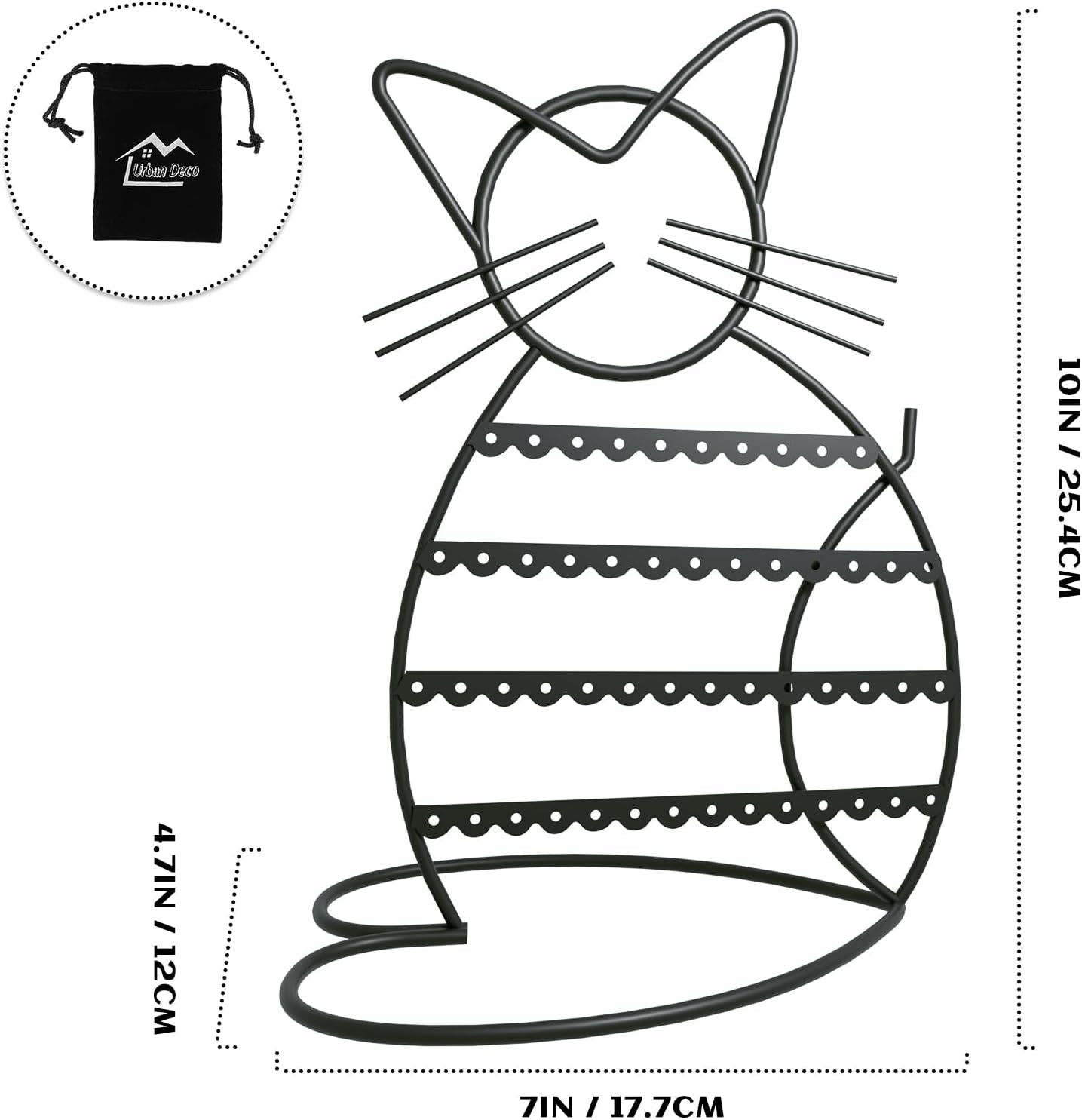 Jewelry Organizer Stand Cat Shaped Earring Holder Organizer Metal 48 Stud Earring Holes Jewelry Holder, Metal Jewelry Display Vanity Organizer for Girls - Black - Eco and More Pet Store DBA Overseen