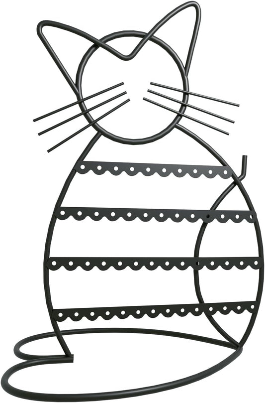 Jewelry Organizer Stand Cat Shaped Earring Holder Organizer Metal 48 Stud Earring Holes Jewelry Holder, Metal Jewelry Display Vanity Organizer for Girls - Black - Eco and More Pet Store DBA Overseen