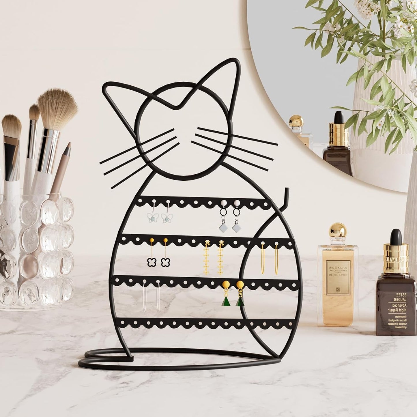 Jewelry Organizer Stand Cat Shaped Earring Holder Organizer Metal 48 Stud Earring Holes Jewelry Holder, Metal Jewelry Display Vanity Organizer for Girls - Black - Eco and More Pet Store DBA Overseen