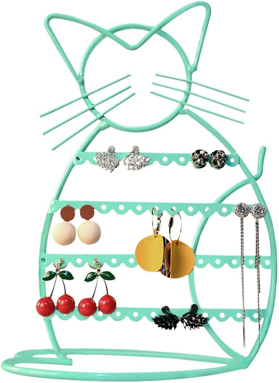 Jewelry Organizer Stand Cat Shaped Earring Holder Organizer Metal 48 Stud Earring Holes Jewelry Holder, Metal Jewelry Display Vanity Organizer for Girls - Black - Eco and More Pet Store DBA Overseen