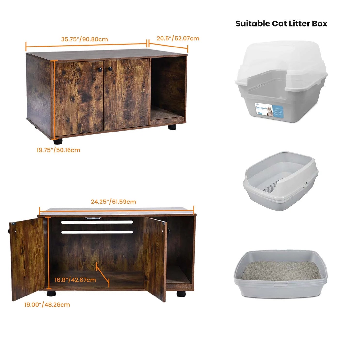 Large Cat Litter Box Enclosure, Litter Box Furniture, Brown, 35.8X20.47X19.88" - Eco and More Pet Store