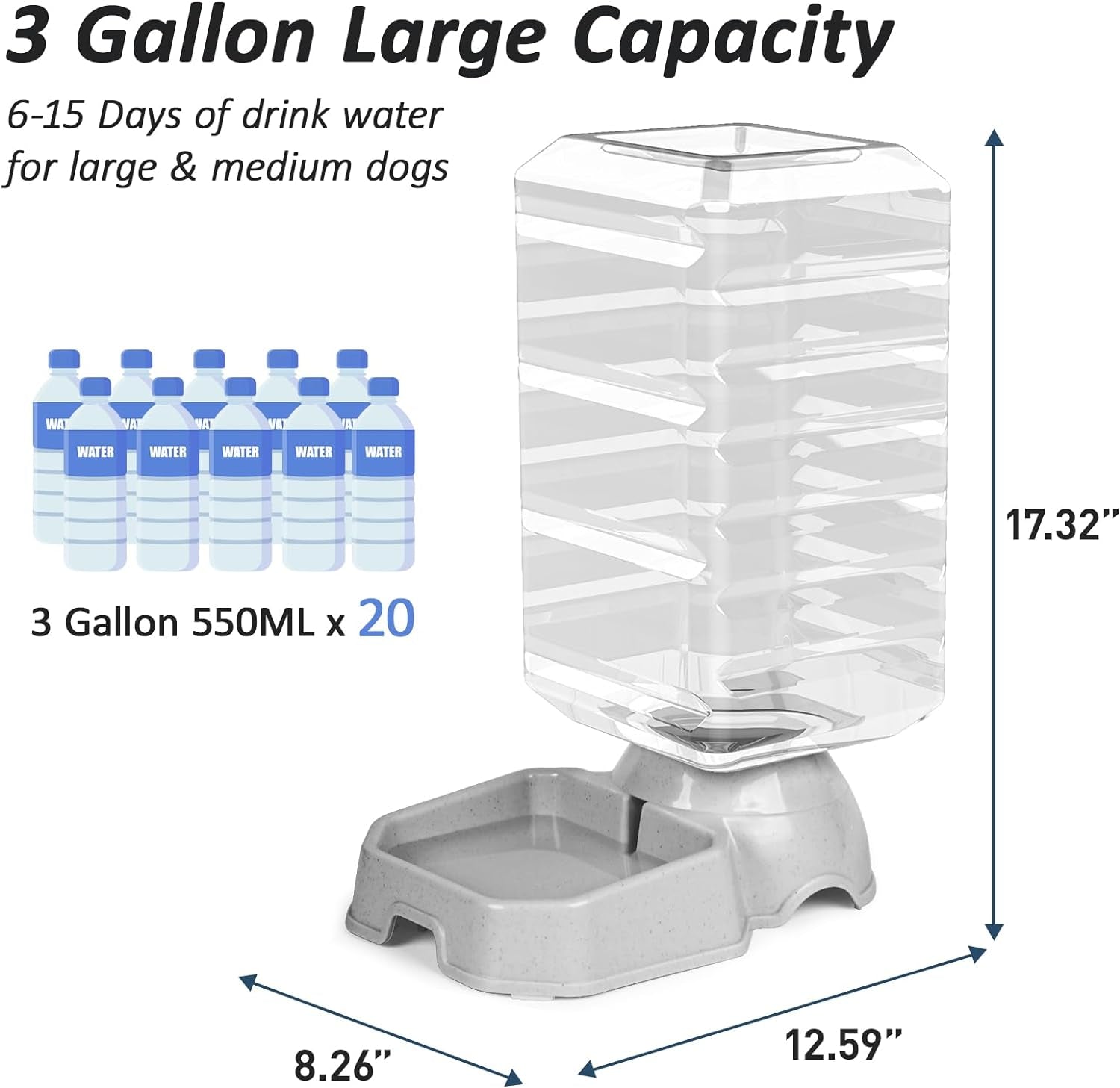 Large Dog Water Bowl Dispenser, 3 Gallon Automatic Gravity Cat Waterer, Self - Filling Large Capacity Pet Water Dispenser Station, 100% Bpa - Free, Transparency, Safe and Unplugged for Pet Dogs and Cats - Eco and More Pet Store