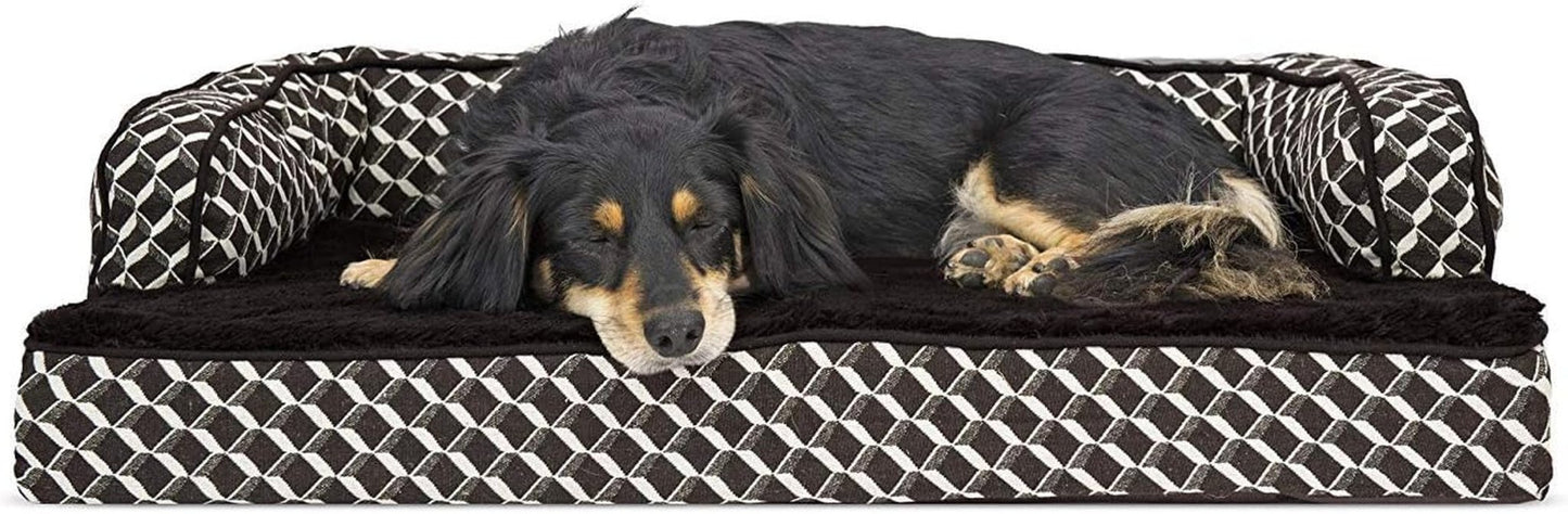 Orthopedic Dog Bed for Large Dogs W/ Removable Bolsters & Washable Cover, for Dogs up to 95 Lbs - Plush & Woven Decor Comfy Couch Sofa - Diamond Brown, Jumbo/Xl - Eco and More Pet Store