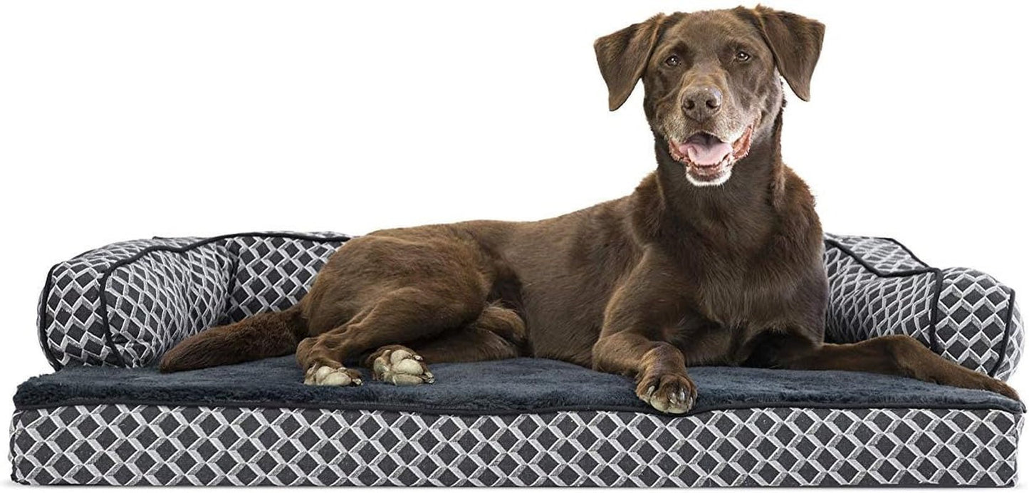 Orthopedic Dog Bed for Large Dogs W/ Removable Bolsters & Washable Cover, for Dogs up to 95 Lbs - Plush & Woven Decor Comfy Couch Sofa - Diamond Brown, Jumbo/Xl - Eco and More Pet Store