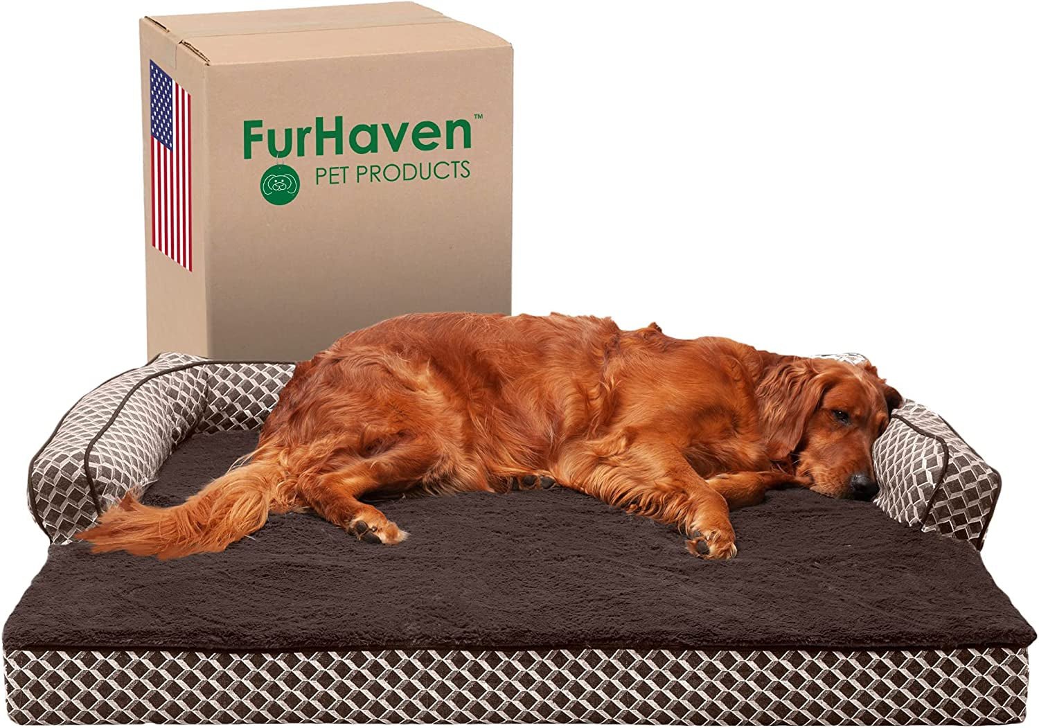 Orthopedic Dog Bed for Large Dogs W/ Removable Bolsters & Washable Cover, for Dogs up to 95 Lbs - Plush & Woven Decor Comfy Couch Sofa - Diamond Brown, Jumbo/Xl - Eco and More Pet Store