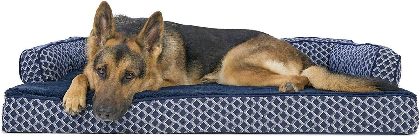 Orthopedic Dog Bed for Large Dogs W/ Removable Bolsters & Washable Cover, for Dogs up to 95 Lbs - Plush & Woven Decor Comfy Couch Sofa - Diamond Brown, Jumbo/Xl - Eco and More Pet Store