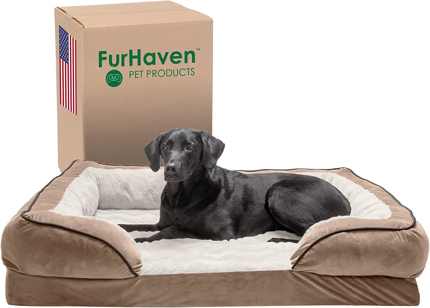Orthopedic Dog Bed for Large/Medium Dogs W/ Removable Bolsters & Washable Cover, for Dogs up to 55 Lbs - Plush & Velvet Waves Perfect Comfort Sofa - Granite Gray, Large - Eco and More Pet Store