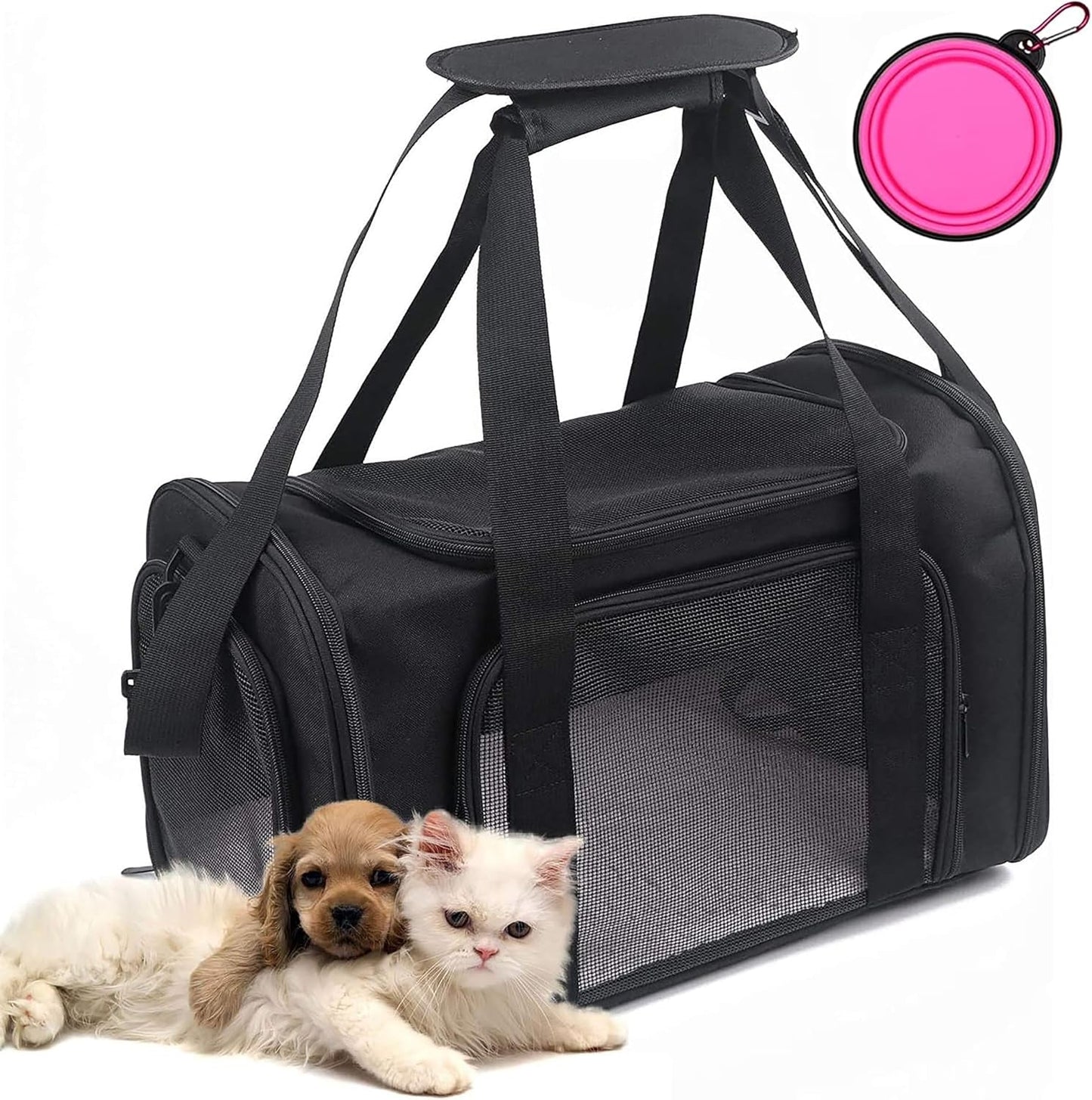 Pet Carrier Bag for Dog, Cat | Portable Pet Bag Folding Fabric Pet Travel Carrier Pet Cage for Small Dog,Collapsible Puppy Messenger Pet Bags Airline Approved，Breathable & Durable,Black Color - Eco and More Pet Store DBA Overseen