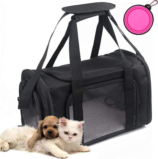 Pet Carrier Bag for Dog, Cat | Portable Pet Bag Folding Fabric Pet Travel Carrier Pet Cage for Small Dog,Collapsible Puppy Messenger Pet Bags Airline Approved，Breathable & Durable,Black Color - Eco and More Pet Store DBA Overseen