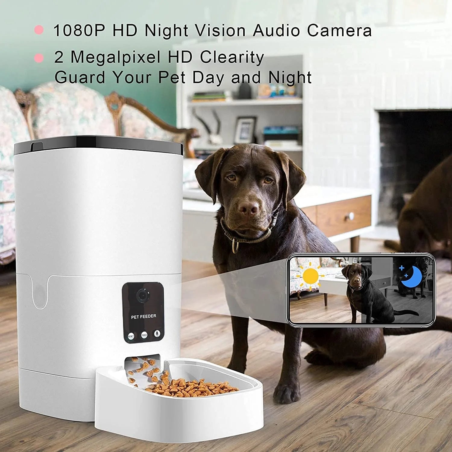 Pet Feeder,6L Automatic Pet Feeder for Cats and Dogs,1080P Camera,App Control,Voice Recorder,Timed Feeder for Schedule Feeding, Dual Power Supply,Wifi Pet Food Dispenser with App Control - Eco and More Pet Store