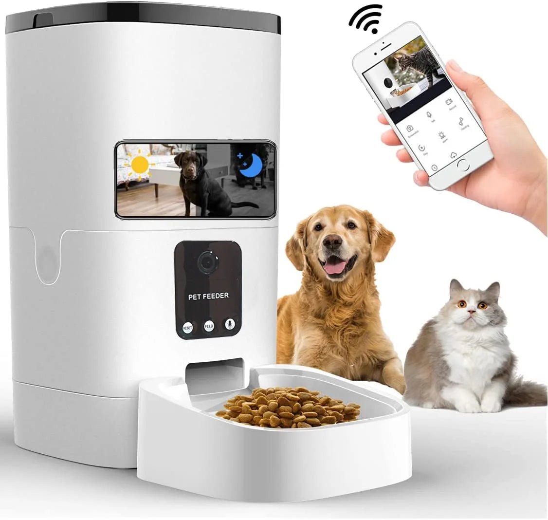 Pet Feeder,6L Automatic Pet Feeder for Cats and Dogs,1080P Camera,App Control,Voice Recorder,Timed Feeder for Schedule Feeding, Dual Power Supply,Wifi Pet Food Dispenser with App Control - Eco and More Pet Store