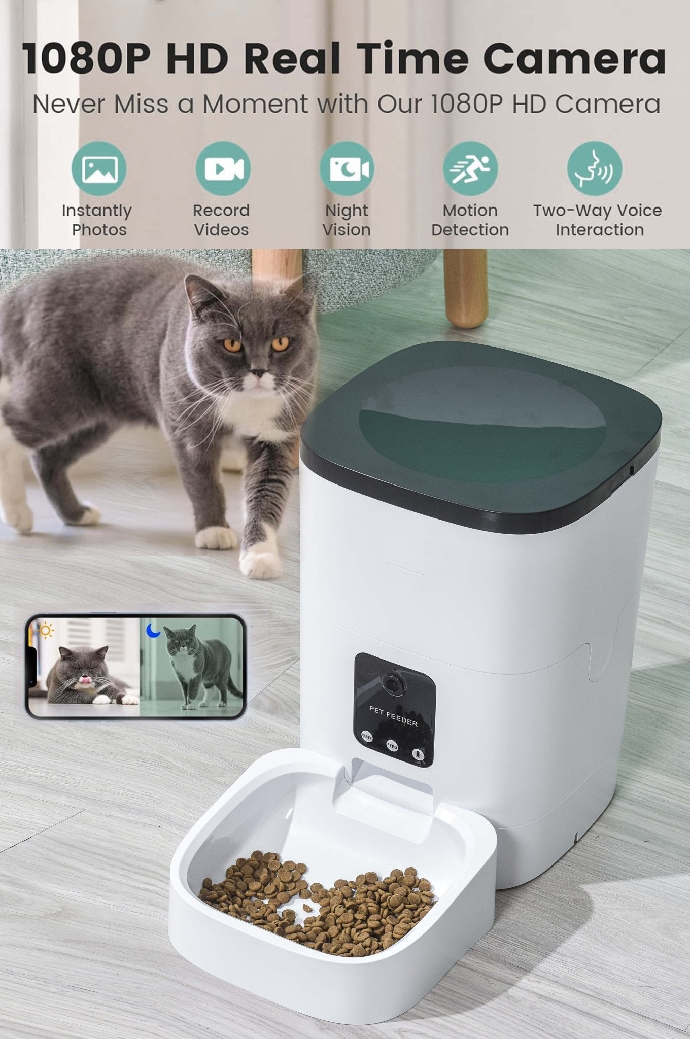 Pet Feeder,6L Automatic Pet Feeder for Cats and Dogs,1080P Camera,App Control,Voice Recorder,Timed Feeder for Schedule Feeding, Dual Power Supply,Wifi Pet Food Dispenser with App Control - Eco and More Pet Store