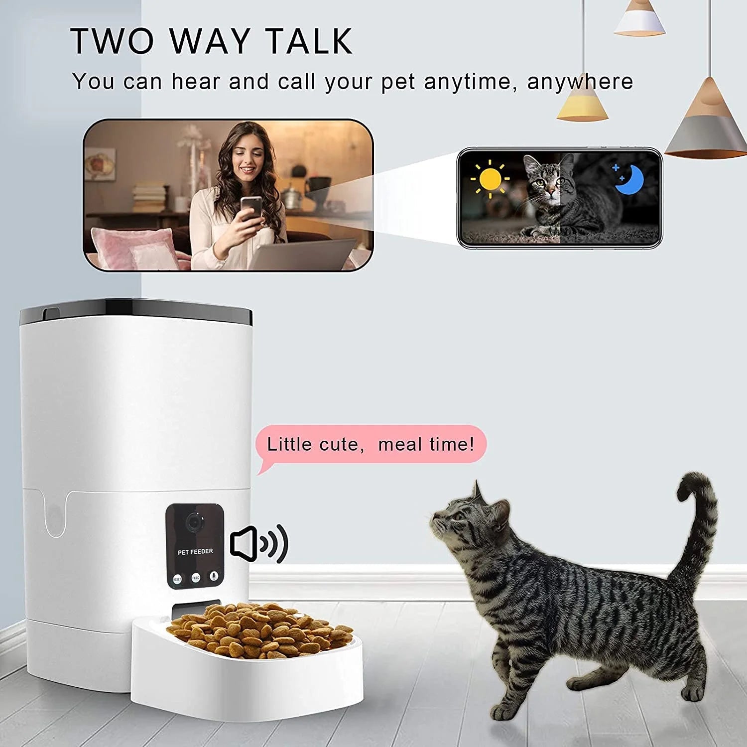 Pet Feeder,6L Automatic Pet Feeder for Cats and Dogs,1080P Camera,App Control,Voice Recorder,Timed Feeder for Schedule Feeding, Dual Power Supply,Wifi Pet Food Dispenser with App Control - Eco and More Pet Store