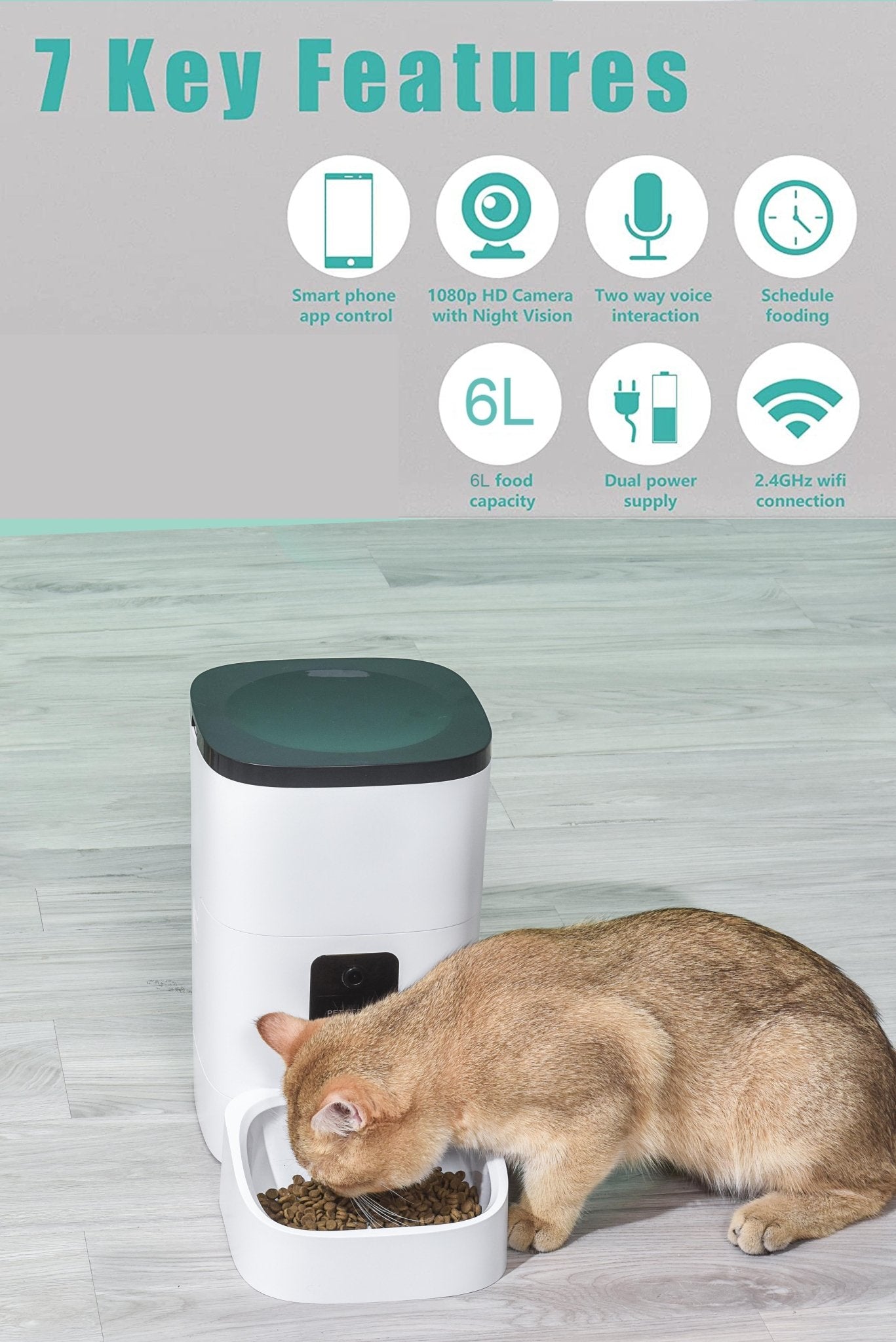 Pet Feeder,6L Automatic Pet Feeder for Cats and Dogs,1080P Camera,App Control,Voice Recorder,Timed Feeder for Schedule Feeding, Dual Power Supply,Wifi Pet Food Dispenser with App Control - Eco and More Pet Store