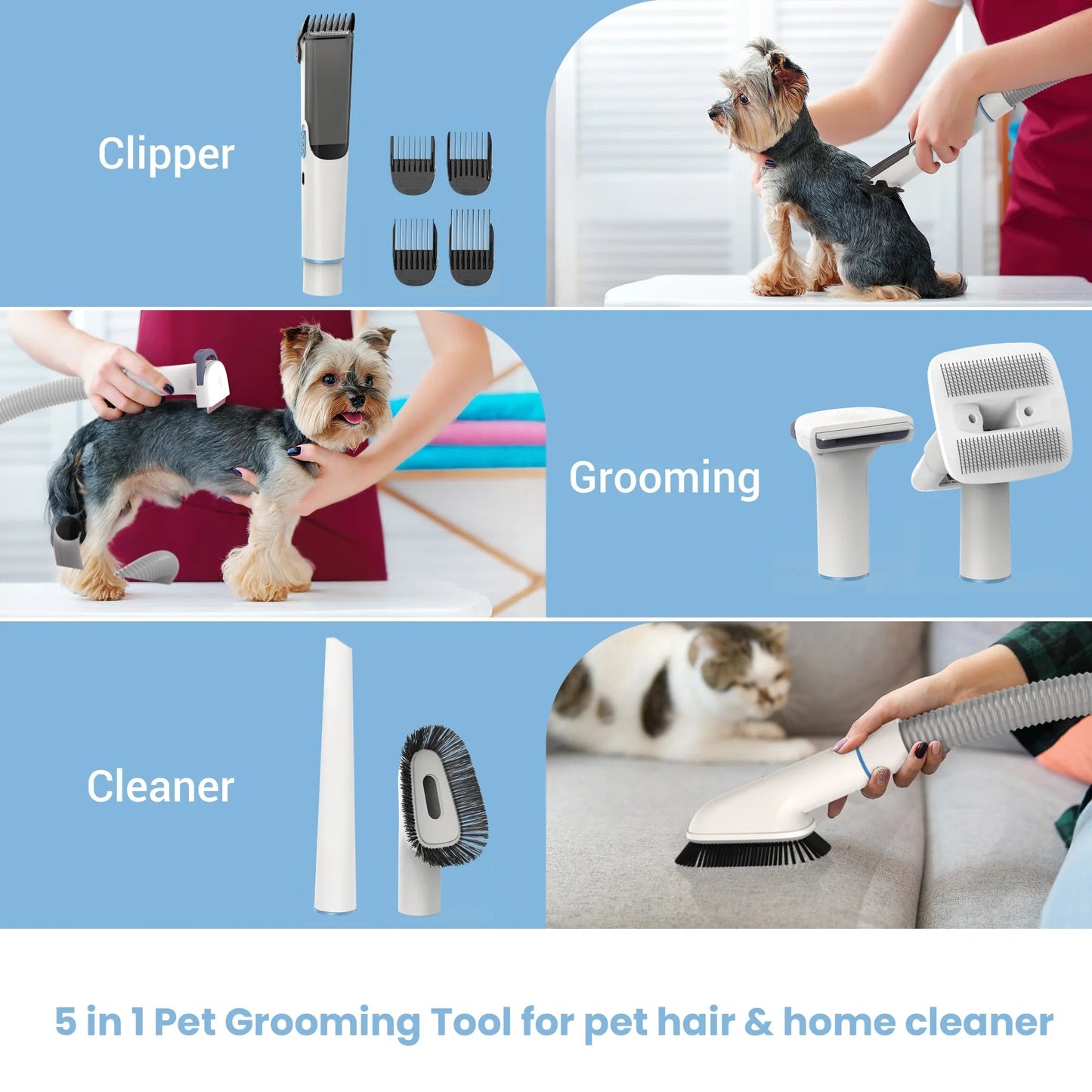 , Powerful Suction Pet Grooming Vacuum with 5 Professional Grooming Tools for Cats Pets Vacuum, for Shedding Grooming - Eco and More Pet Store