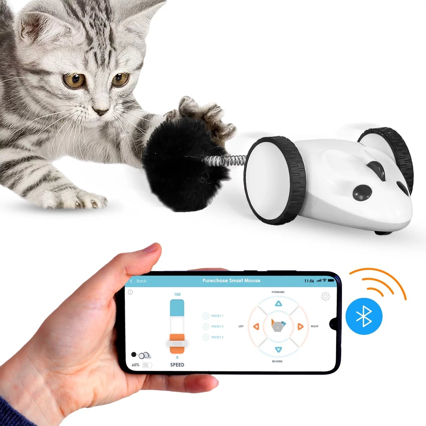 Purechase Smart Cat Toy, Interactive Automatic Mouse Shaped Toy for Pets, App Enabled with Adjustable Speed, Flip Modes, Replaceable Plush Tail and USB Charging for Kittens and Dogs - Eco and More Pet Store