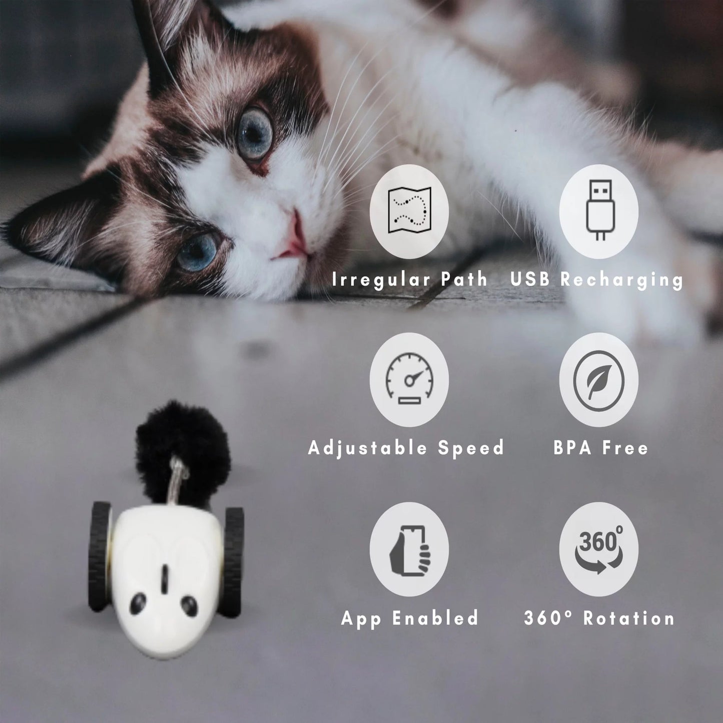 Purechase Smart Cat Toy, Interactive Automatic Mouse Shaped Toy for Pets, App Enabled with Adjustable Speed, Flip Modes, Replaceable Plush Tail and USB Charging for Kittens and Dogs - Eco and More Pet Store