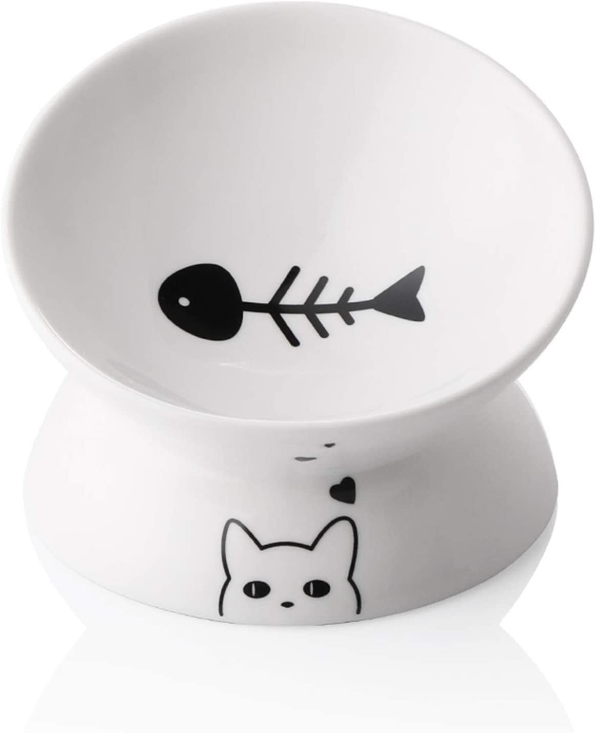 Raised Cat Bowl for Dry Wet Cat Food, Ceramic Elevated Pet Bowl Cat Dish, Protect Cat'S Spine, Stress Free, Slanted Design for Cat Easy Eating, 10 Oz, Dishwasher Safe (Grey) - Eco and More Pet Store