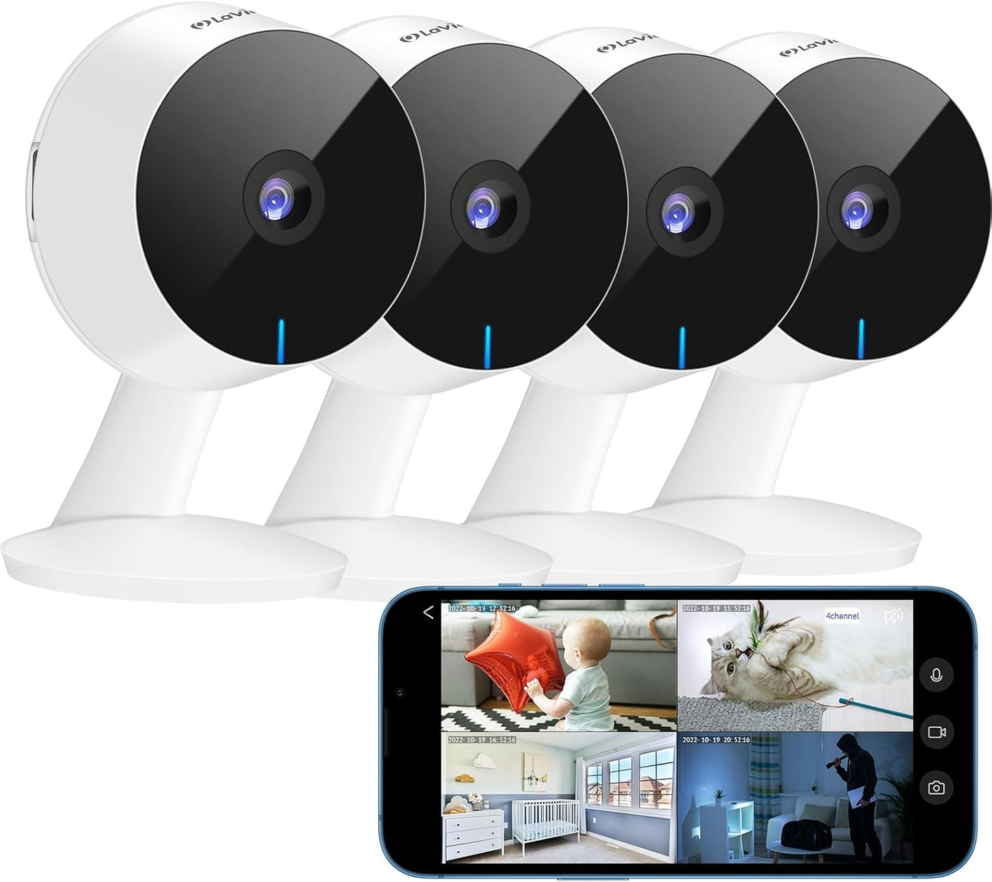 Security Cameras | 4Pcs, Home Security Camera Indoor 1080P, Wi - Fi Cameras Wired for Pet, Motion Detection, Two - Way Audio, Night Vision, Phone App, Works with Alexa, Ios & Android & Web Access - Eco and More Pet Store DBA Overseen