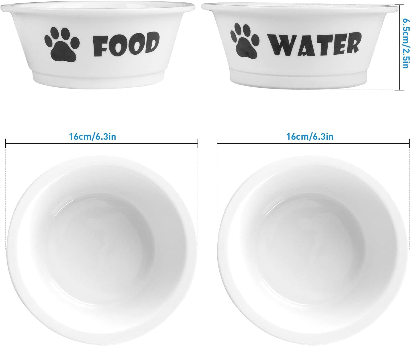 Set of 2 Ceramic Dog Cat Bowl Set, Pet Porcelain Food and Water Feeder Dish Bowls with anti Slip Band, Dishwasher and Microwave Safe (Small) - Eco and More Pet Store