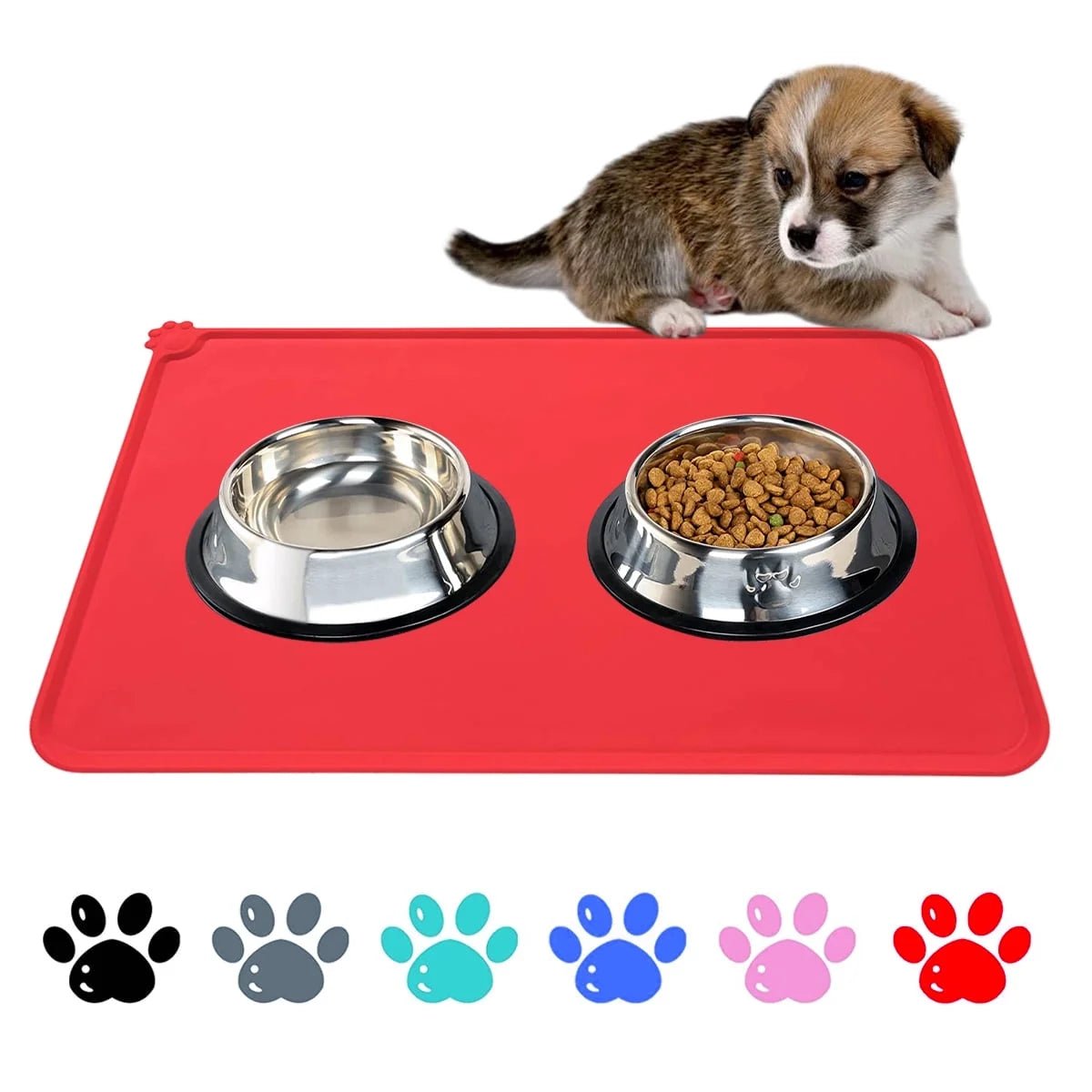 Silicone Waterproof Dog Cat Pet Food Mats Tray - Non Slip Pet Dog Cat Bowl Mats Placemat - FDA Grade Dog Pet Cat Feeding Mat - Pink - Eco and More Pet Store