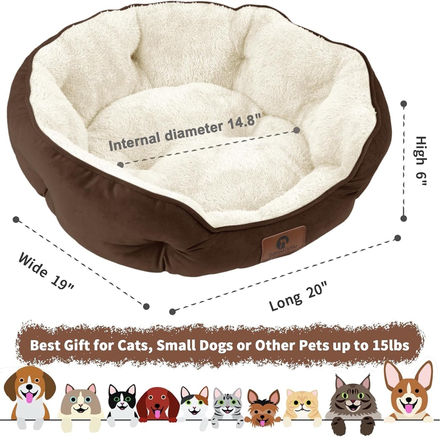 Small Dog Bed for Small Dogs, Cat Beds for Indoor Cats, Pet Bed for Puppy and Kitty, Extra Soft & Machine Washable with Anti - Slip & Water - Resistant Oxford Bottom, Brown, 20 Inches - Eco and More Pet Store