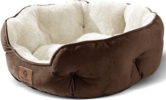 Small Dog Bed for Small Dogs, Cat Beds for Indoor Cats, Pet Bed for Puppy and Kitty, Extra Soft & Machine Washable with Anti - Slip & Water - Resistant Oxford Bottom, Brown, 20 Inches - Eco and More Pet Store