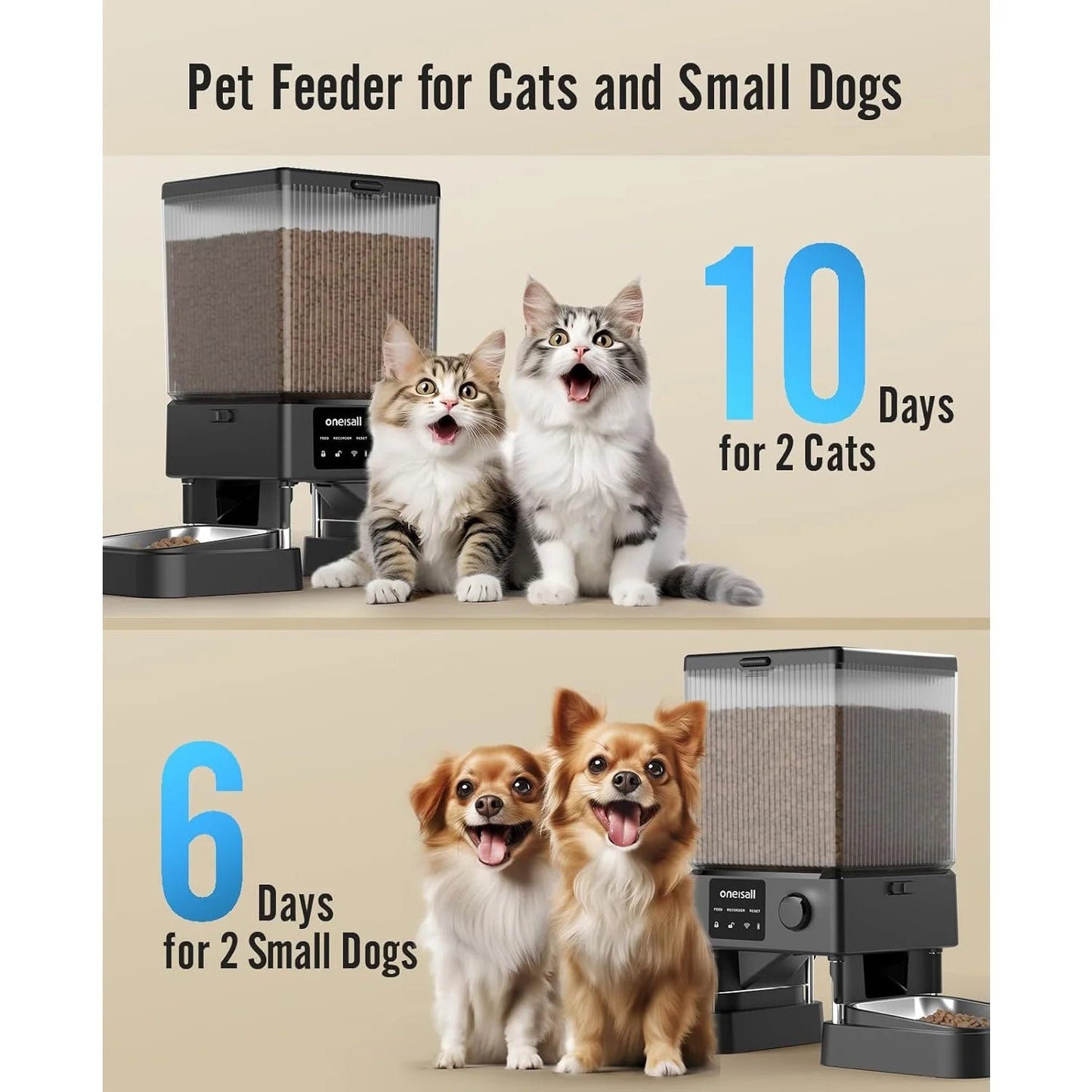 Smart 5L Automatic Pet Feeder - WiFi & App - Controlled Double Bowl Dispenser for Cats & Small Dogs | Timed Feeding with Desiccant Bag | PFD - 002 PRO - Sleek Black Design - Eco and More Pet Store