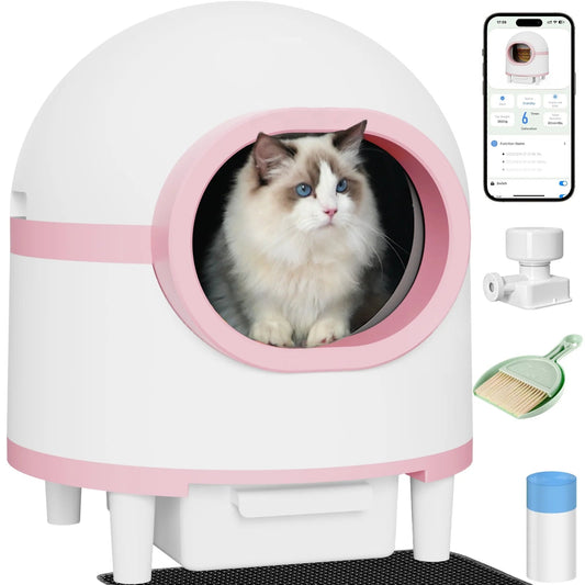 "Smart Self - Cleaning Cat Litter Box with APP Control | Odor - Free & Safe for Multiple Cats | Stylish Pink Design" - Eco and More Pet Store