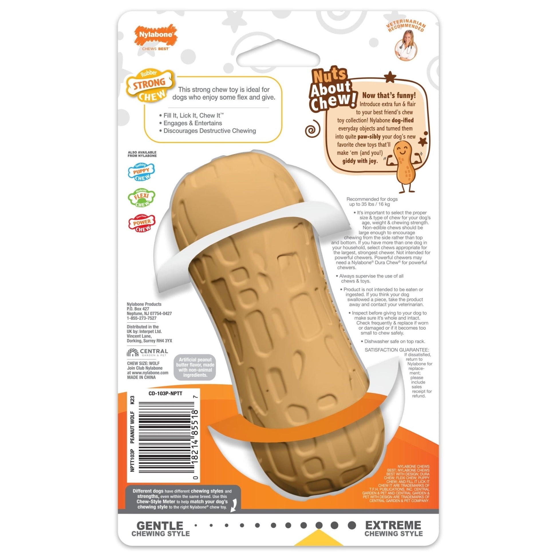 Strong Chew Fillable Peanut Dog Toy, Rubber, Peanut Butter Medium/Wolf - up to 35 Lbs. (1 Count) - Eco and More Pet Store