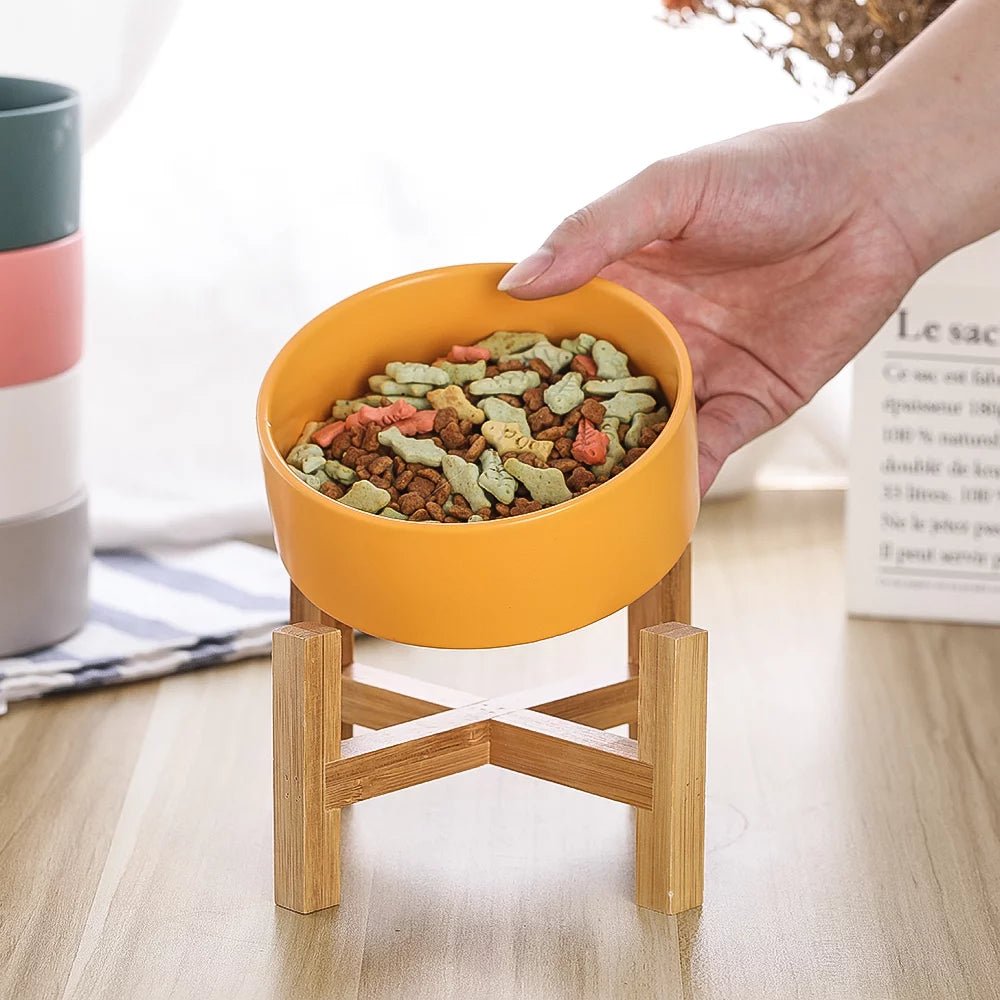 Stylish Elevated Cat & Small Dog Bowl – Ceramic Food Dish with Anti - Slip Stand – Raised Design to Prevent Vomiting – 400 ML (13.5 OZ) for Cats and Small Dogs - Eco and More Pet Store