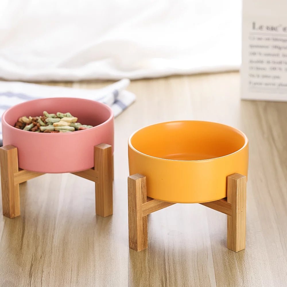 Stylish Elevated Cat & Small Dog Bowl – Ceramic Food Dish with Anti - Slip Stand – Raised Design to Prevent Vomiting – 400 ML (13.5 OZ) for Cats and Small Dogs - Eco and More Pet Store