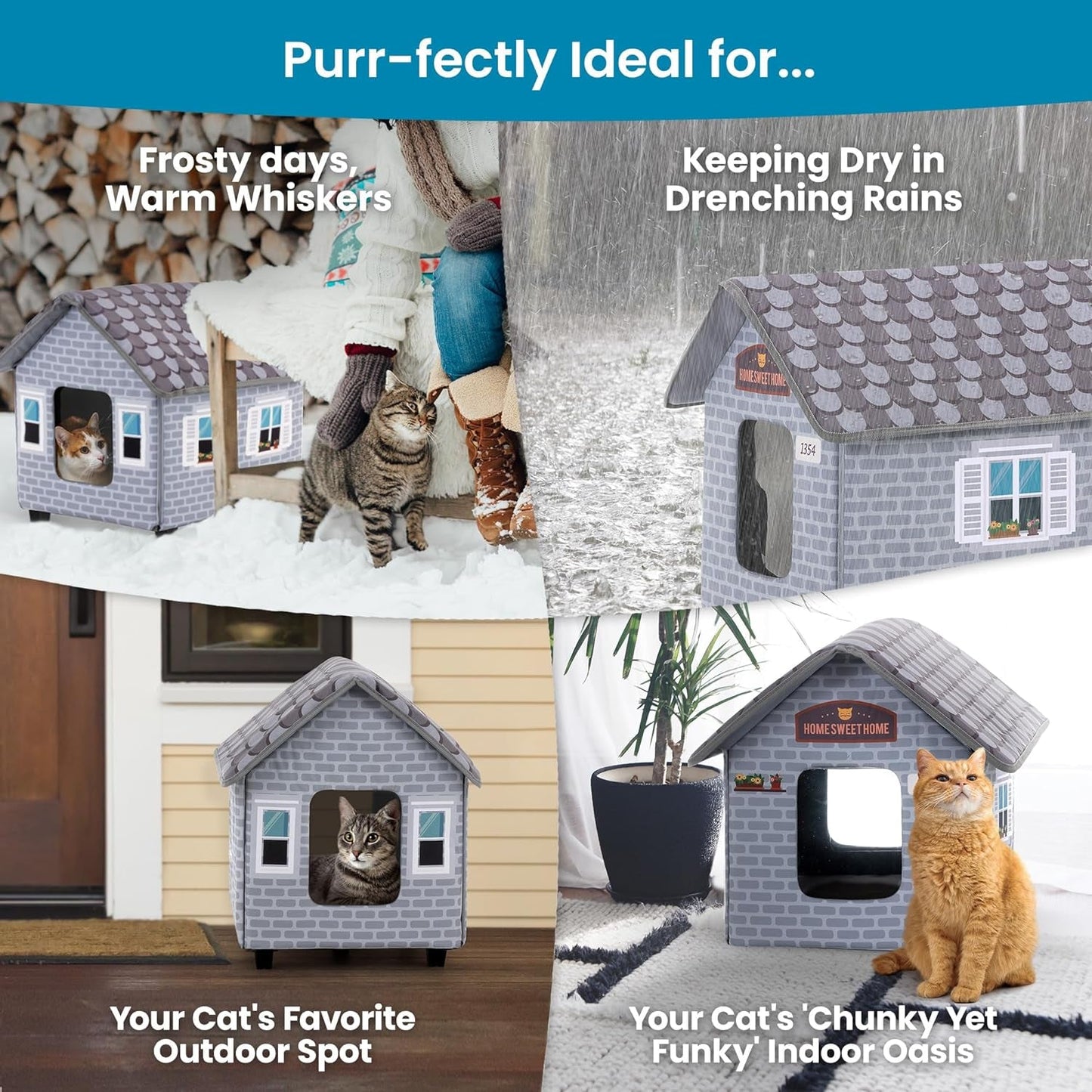 Weatherproof Heated Cat House for Outdoor Cats in Winter - Easy to Assemble Outdoor Heated Cat House - Eco and More Pet Store