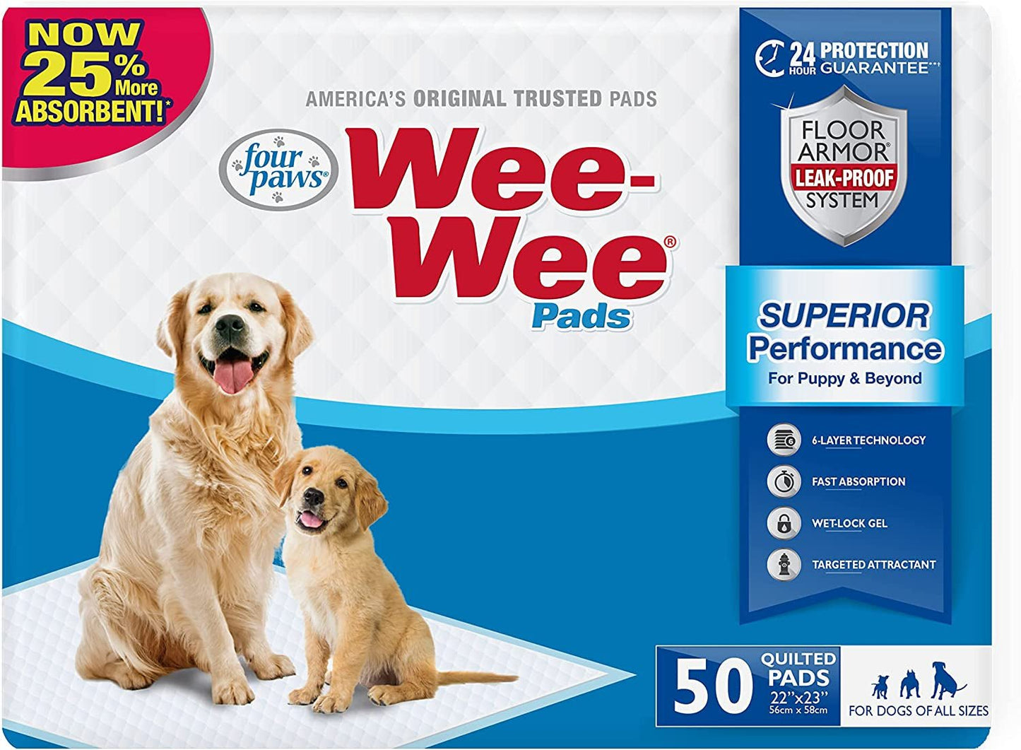 Wee - Wee Superior Performance Pee Pads for Dogs of All Sizes, Leak - Proof Floor Protection Dog & Puppy Quilted Potty Training Pads, Unscented, 22" X 23" (200 Count) - Eco and More Pet Store