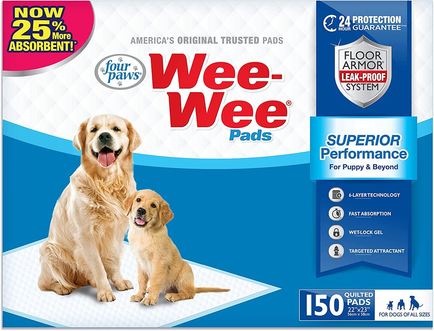 Wee - Wee Superior Performance Pee Pads for Dogs of All Sizes, Leak - Proof Floor Protection Dog & Puppy Quilted Potty Training Pads, Unscented, 22" X 23" (200 Count) - Eco and More Pet Store