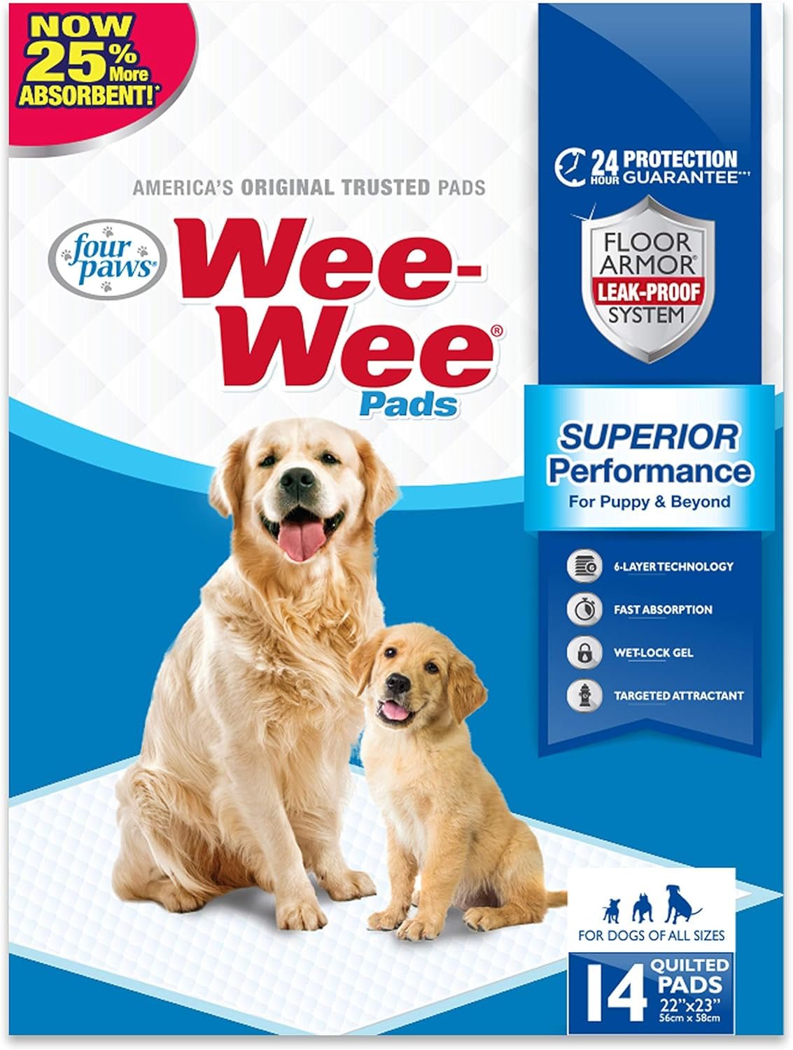 Wee - Wee Superior Performance Pee Pads for Dogs of All Sizes, Leak - Proof Floor Protection Dog & Puppy Quilted Potty Training Pads, Unscented, 22" X 23" (200 Count) - Eco and More Pet Store