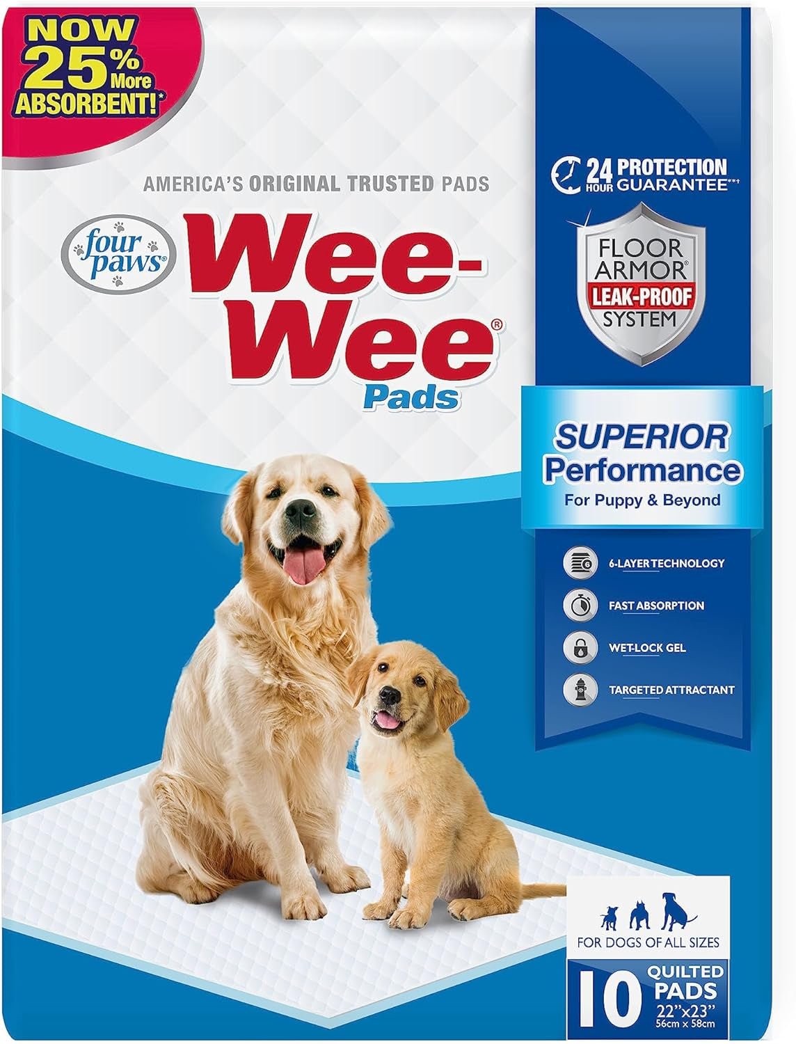 Wee - Wee Superior Performance Pee Pads for Dogs of All Sizes, Leak - Proof Floor Protection Dog & Puppy Quilted Potty Training Pads, Unscented, 22" X 23" (200 Count) - Eco and More Pet Store