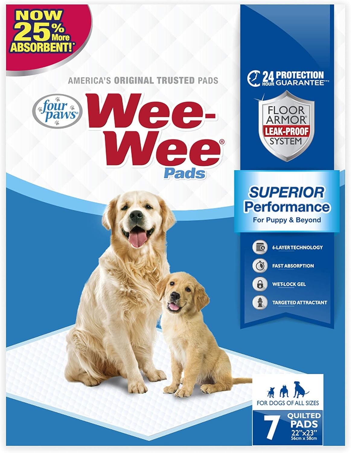 Wee - Wee Superior Performance Pee Pads for Dogs of All Sizes, Leak - Proof Floor Protection Dog & Puppy Quilted Potty Training Pads, Unscented, 22" X 23" (200 Count) - Eco and More Pet Store