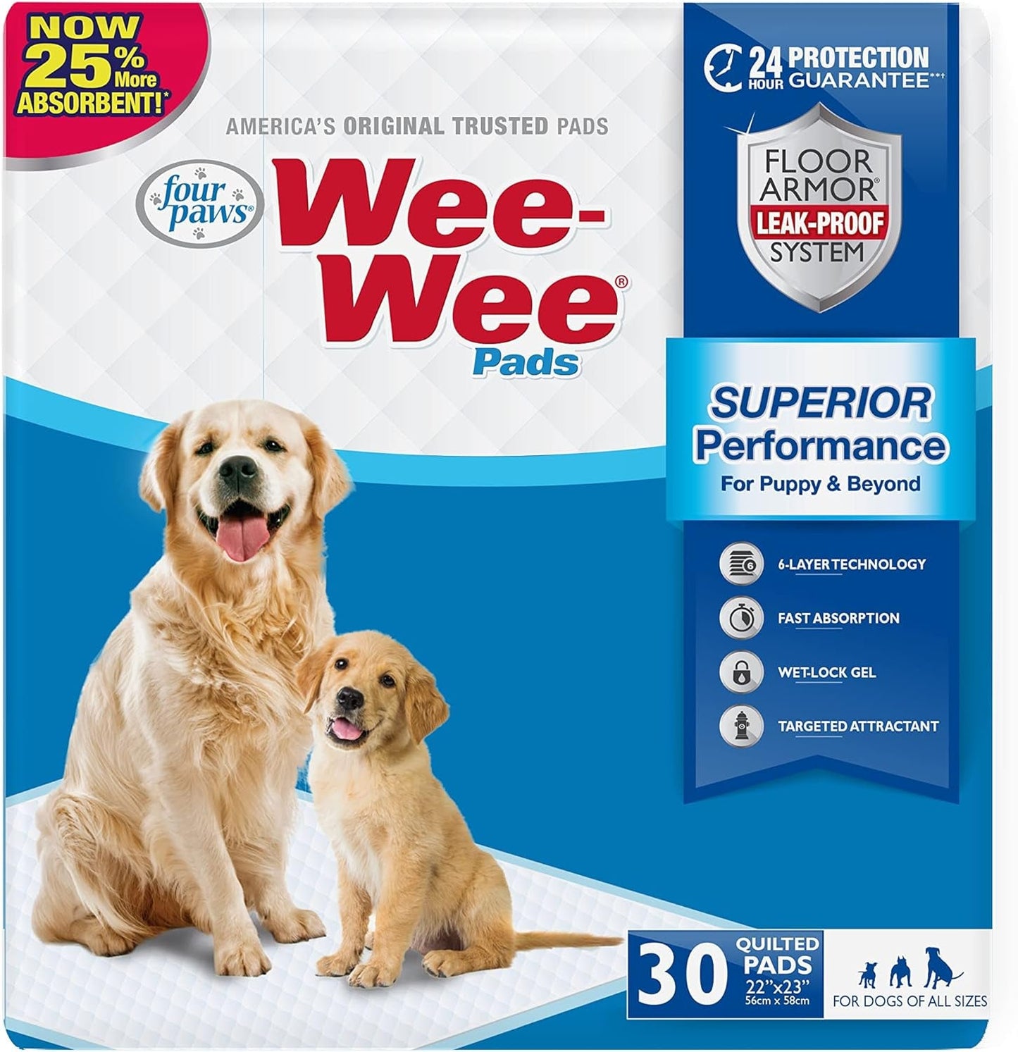 Wee - Wee Superior Performance Pee Pads for Dogs of All Sizes, Leak - Proof Floor Protection Dog & Puppy Quilted Potty Training Pads, Unscented, 22" X 23" (200 Count) - Eco and More Pet Store