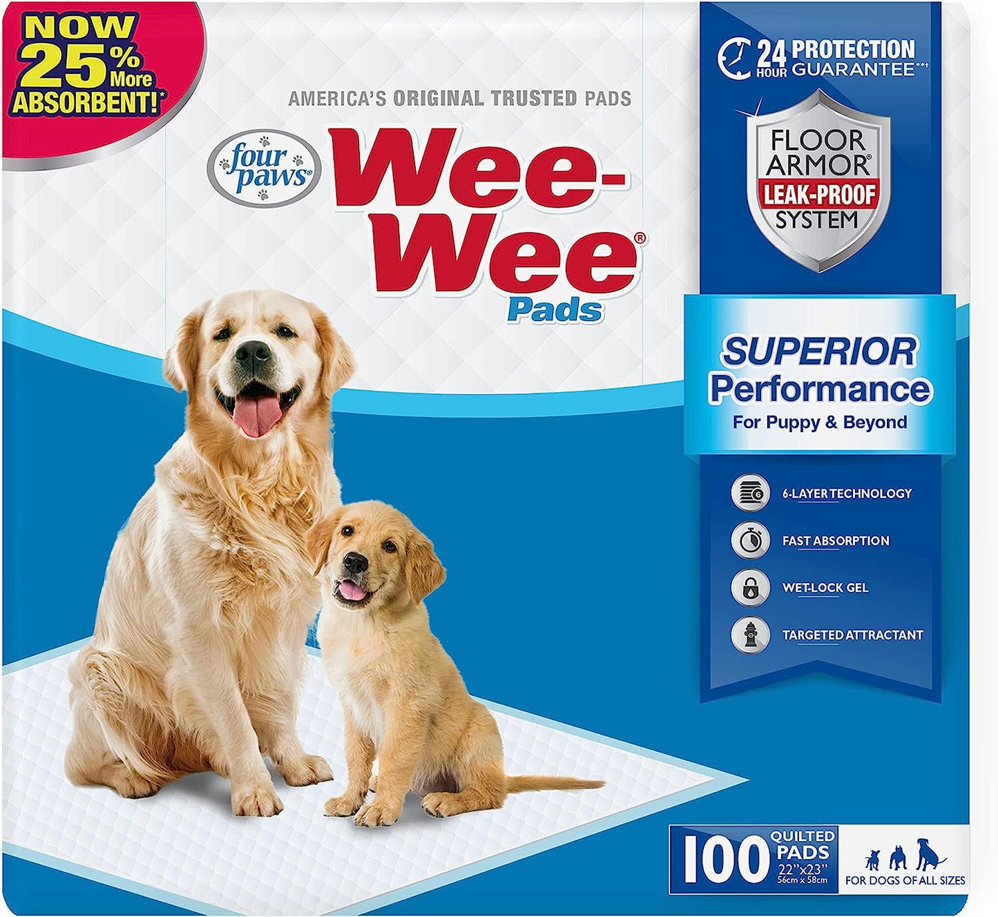 Wee - Wee Superior Performance Pee Pads for Dogs of All Sizes, Leak - Proof Floor Protection Dog & Puppy Quilted Potty Training Pads, Unscented, 22" X 23" (200 Count) - Eco and More Pet Store