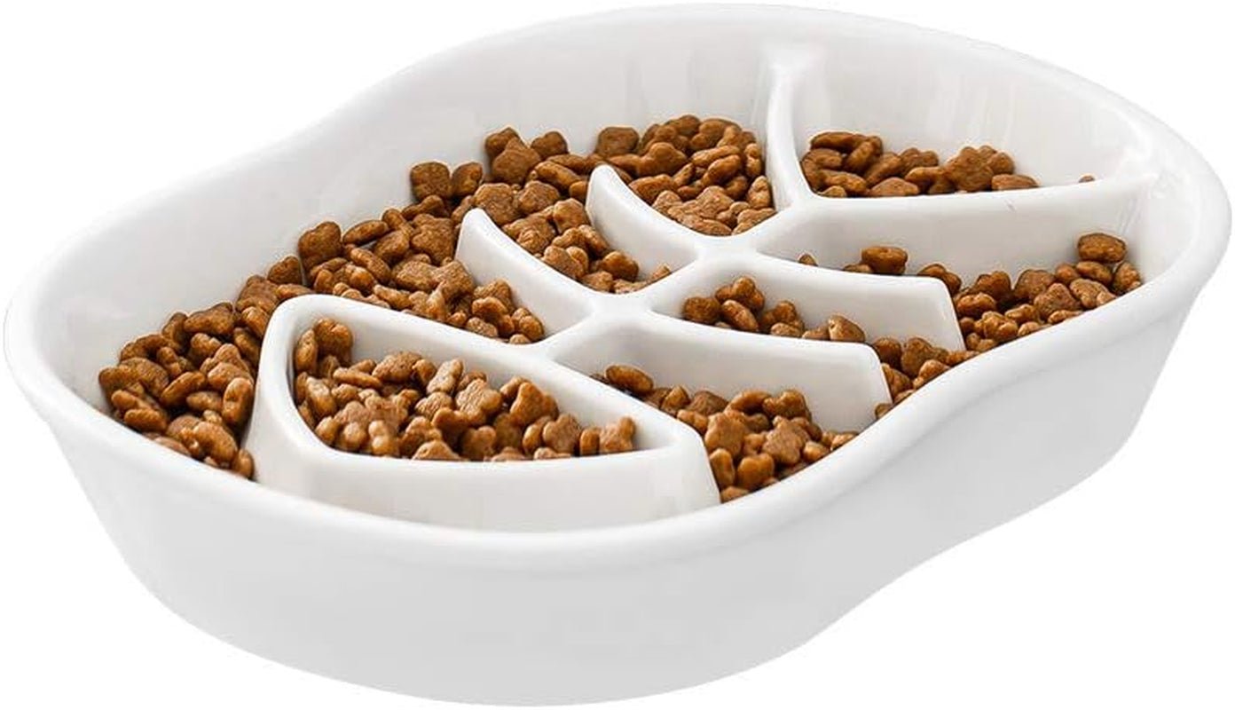 White Ceramic Slow Feeder Dog Bowls Cat Bowl - Ceramic Fun Interactive Feeder Bloat Stop Cat Bowl Preventing Feeder anti Gulping Healthy Eating Diet Pet Bowls against Bloat, Indigestion and Obesity - Eco and More Pet Store