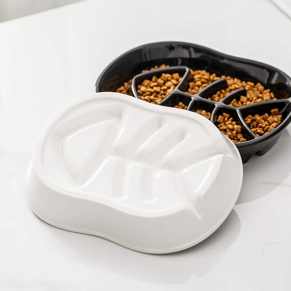 White Ceramic Slow Feeder Dog Bowls Cat Bowl - Ceramic Fun Interactive Feeder Bloat Stop Cat Bowl Preventing Feeder anti Gulping Healthy Eating Diet Pet Bowls against Bloat, Indigestion and Obesity - Eco and More Pet Store