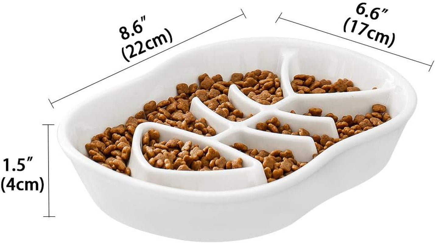 White Ceramic Slow Feeder Dog Bowls Cat Bowl - Ceramic Fun Interactive Feeder Bloat Stop Cat Bowl Preventing Feeder anti Gulping Healthy Eating Diet Pet Bowls against Bloat, Indigestion and Obesity - Eco and More Pet Store