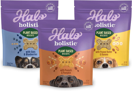 Wild Earth Premium Holistic Vegan Dog Treats Variety Pack - Organic Plant - Based Superfood Biscuits - Peanut Butter & Banana, Oats & Blueberries, Pumpkin & Peanuts - Allergy - Friendly Healthy Snacks (3 Pack, 8oz Each) - Eco and More Pet Store